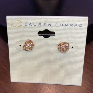 SET OF 2 LC Lauren Conrad Rose Gold and Crystal Earrings, 2 PAIRS